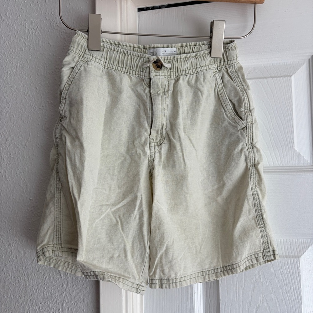 Zara Kids 9 Linen Cotton Light Green Shorts